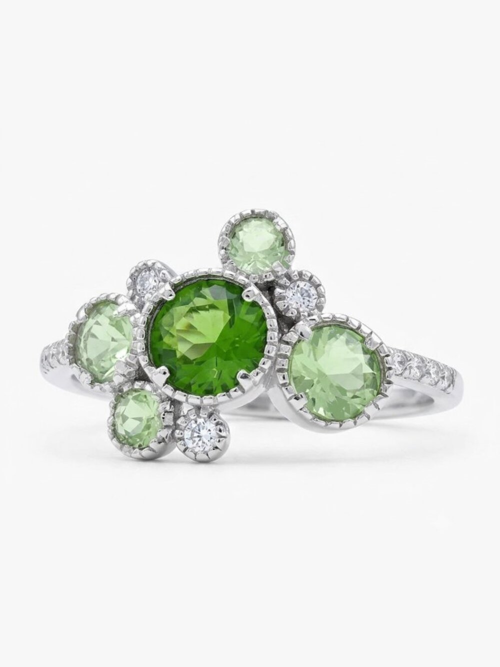 Peridot Green Swarovski bauble ring, 925 Sterling Silver Charmed Aroma